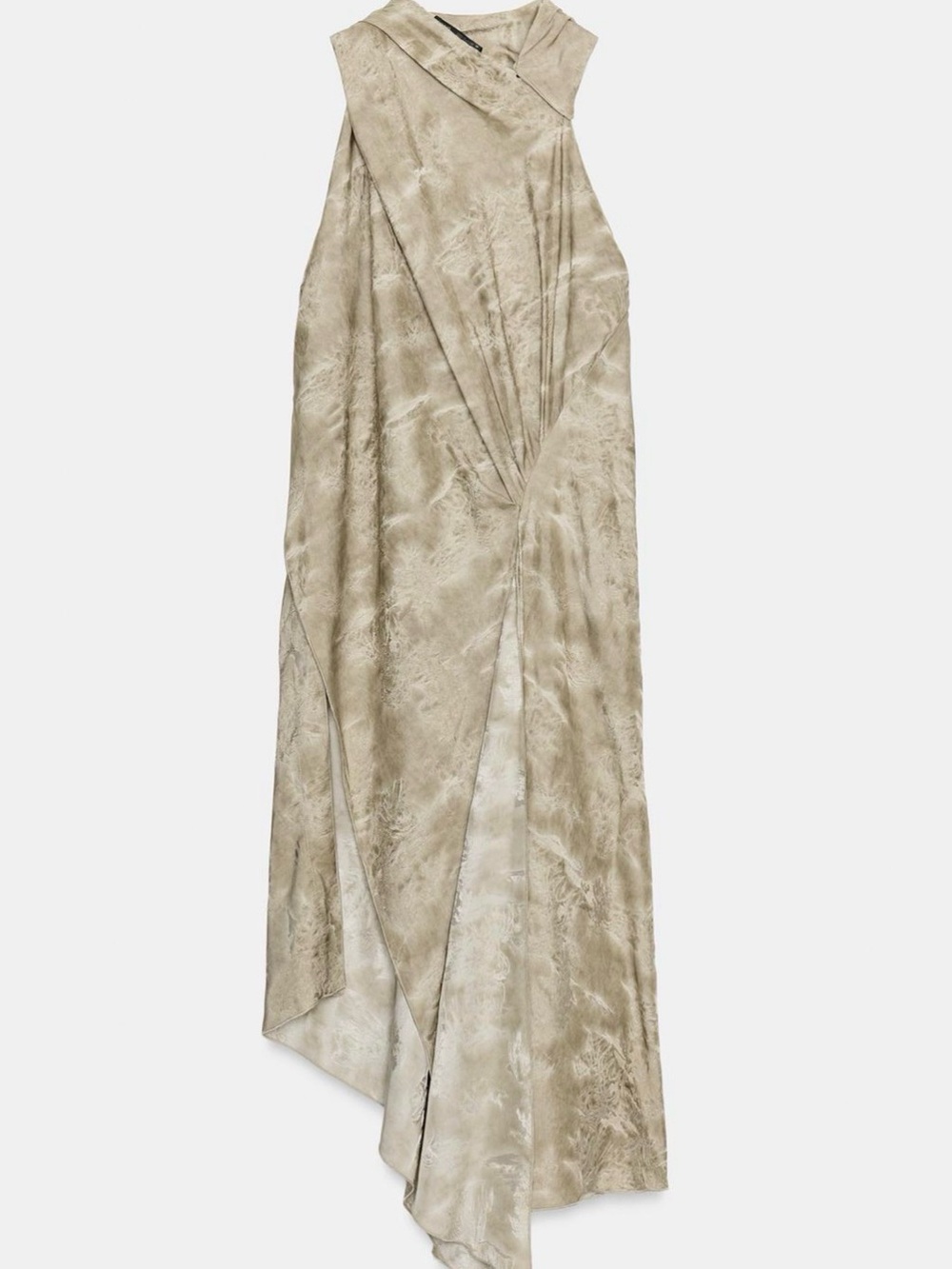 Zara Asymmetric High-Low Draped Skirt in Light Taupe